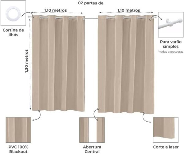 Cortina Blackout Corta Luz PVC 220cm x 130cm - Palha - Imagem 3