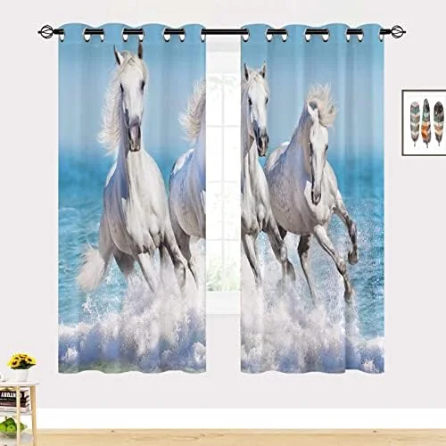 YUANZU Cortinas de cavalo branco – Três cavalos corrida... - Image 2