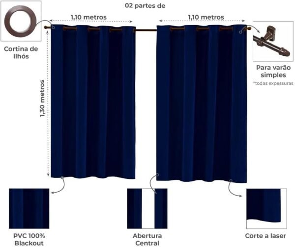Cortina Blackout Corta Luz PVC 220cm x 130cm - Azul Marinho - Image 3