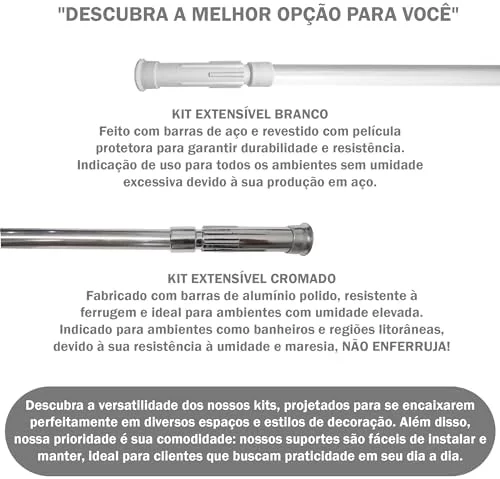 Haste Extensível Branco e Cromado 0,75m à 1,50m Box Banheiro... - Image 2