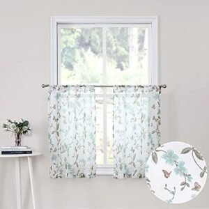 Cortinas Tollpiz curtas e transparentes florais em camadas...
