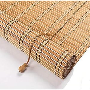 LIJINBO Janela de enrolar de bambu preta, persiana romana de...
