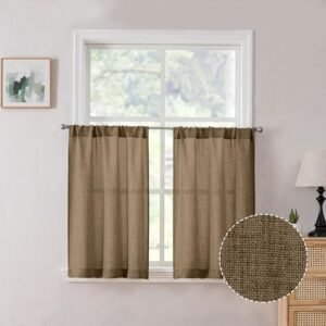 Tollpiz Cortinas curtas de linho com bolso para varão meia...

