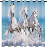 YUANZU Cortinas de cavalo branco – Três cavalos corrida...