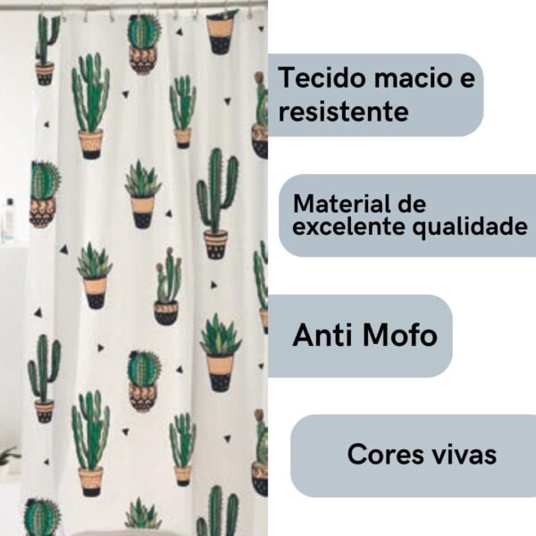 Cortina Box Banheiro Estampada com Ilhós Chuveiro Poliéster... - Imagem 2