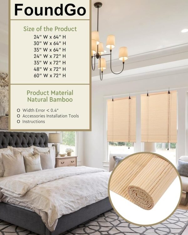 Foundgo Cortinas de bambu 61 cm L x 162 cm A, cortinas. - Imagem 4