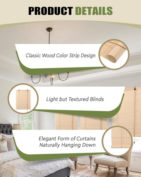 Foundgo Cortinas de bambu 61 cm L x 162 cm A, cortinas. - Imagem 6