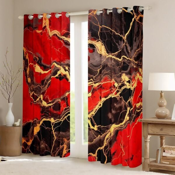 Cortinas de janela com estampa de mármore, cortinas de... - Image 2