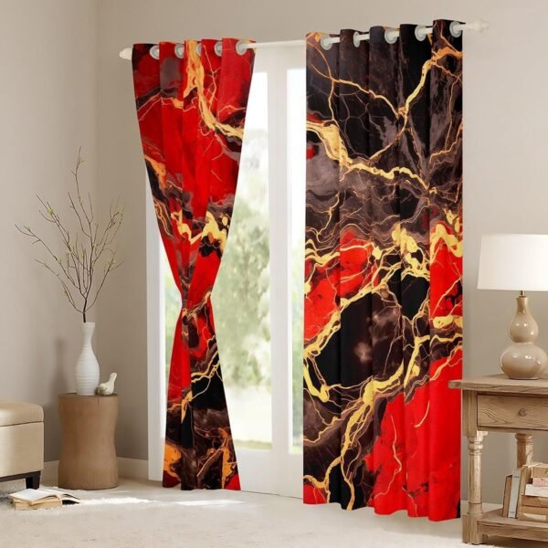 Cortinas de janela com estampa de mármore, cortinas de... - Image 3