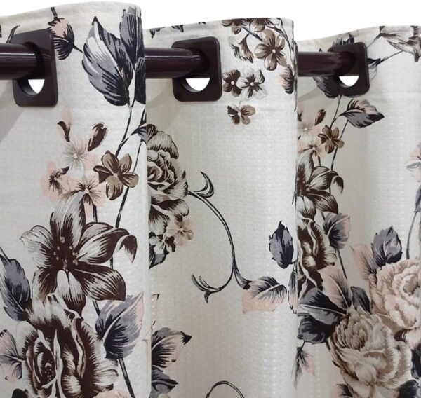 Cortina Tecido Piquet Floral Bege 2,00x1,20 Sala Cozinha