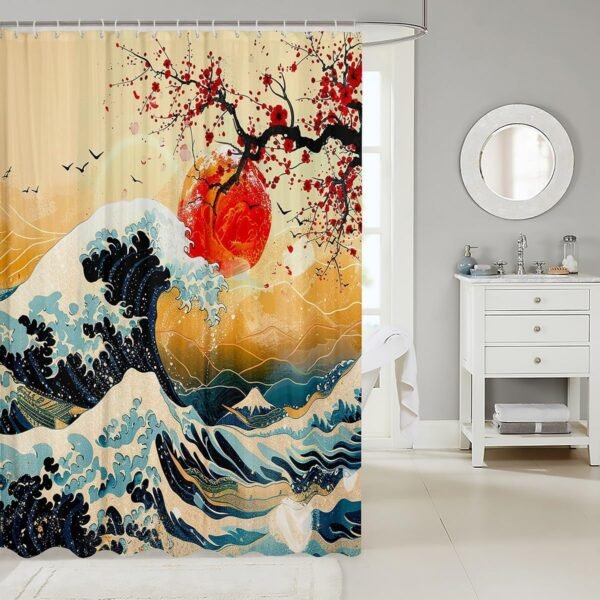Feelyou Cortina de chuveiro ondulada japonesa 182,88 cm x... - Imagem 2
