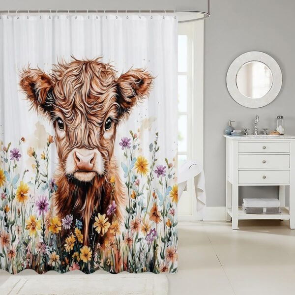 Feelyou Cortina de chuveiro Highland Cow 182,88 cm x 182,88... - Imagem 2