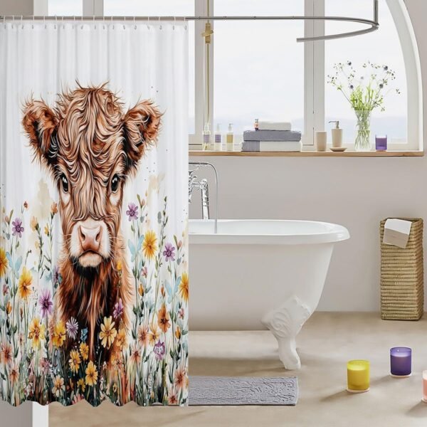 Feelyou Cortina de chuveiro Highland Cow 182,88 cm x 182,88... - Imagem 3