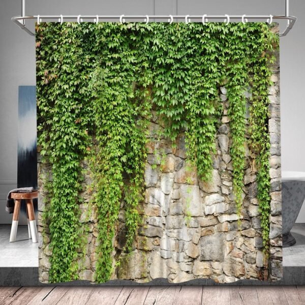 QWRSMYX Cortina de chuveiro com folhas verdes, jardim,... - Image 3