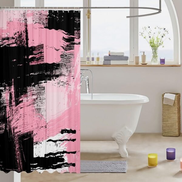 Feelyou Cortina de chuveiro preta e rosa 183 cm x 183 cm... - Imagem 3