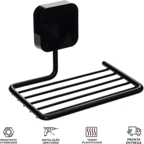Saboneteira Porta Sabonete Soft Sem Furo Parede 3M (Preto) - Imagem 2