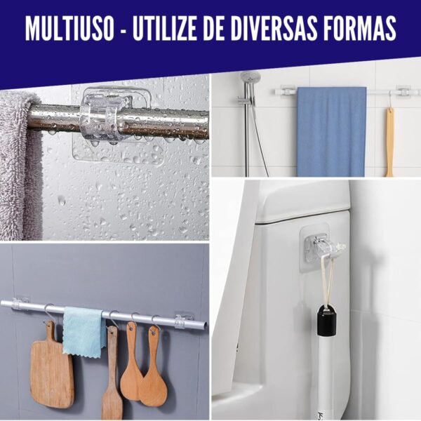 Suporte Adesivo Varão Cortina Haste Gancho Kit 10u Sem Furos... - Image 2