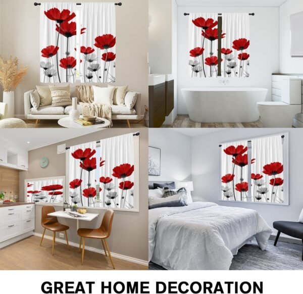 Coxila Cortinas de janela de cozinha florais vermelhas 70 x... - Imagem 4