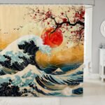 Feelyou Cortina de chuveiro ondulada japonesa 182,88 cm x...