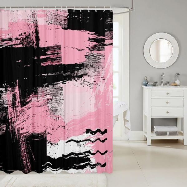 Feelyou Cortina de chuveiro preta e rosa 183 cm x 183 cm... - Imagem 2