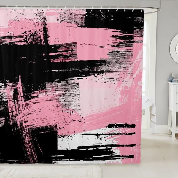 Feelyou Cortina de chuveiro preta e rosa 183 cm x 183 cm...