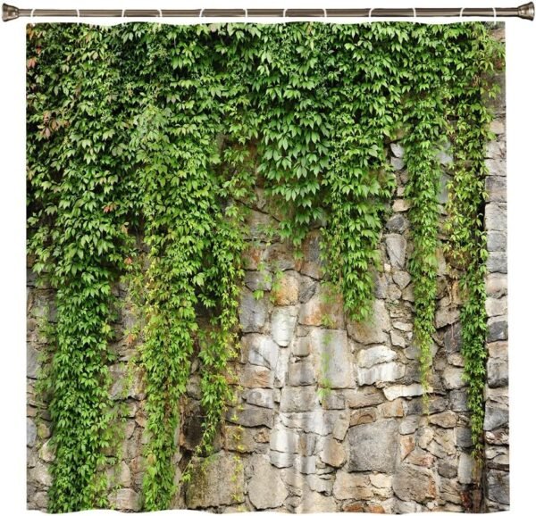 QWRSMYX Cortina de chuveiro com folhas verdes, jardim,...