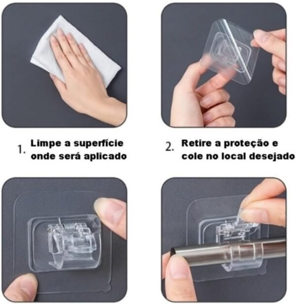 Kit 4 Suportes haste Gancho De Varão De Cortina Auto Adesivo... - Imagem 6