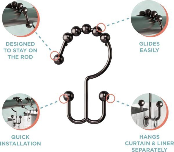 Ganchos Maytex para cortina de chuveiro de metal resistente... - Imagem 3
