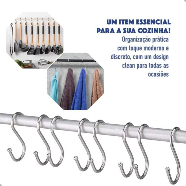 Ganchos em "S", AÇO INOX, 10cm, Kit com 10 Unidades,... - Imagem 2
