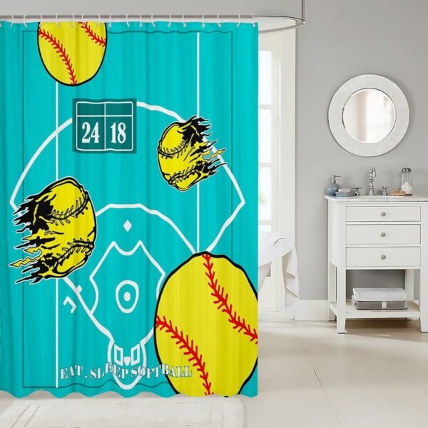 Feelyou Conjunto de cortina de chuveiro de softball, 183 x... - Imagem 2