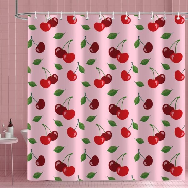 Cortina de chuveiro com frutas vermelhas cereja verão... - Imagem 2