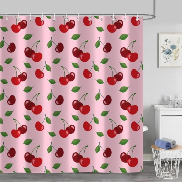 Cortina de chuveiro com frutas vermelhas cereja verão... - Imagem 3