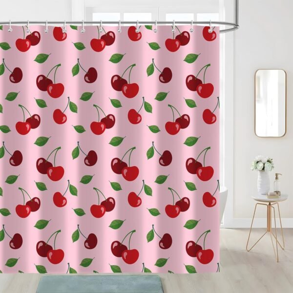 Cortina de chuveiro com frutas vermelhas cereja verão... - Imagem 4