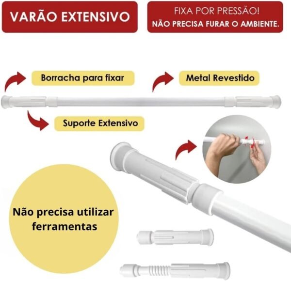 Varão Extensível Regulagem para Cortina Box Banheiro Armário... - Imagem 3