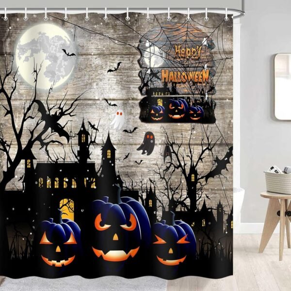 JAWO Conjunto de cortina de chuveiro de Halloween, fantasma,... - Imagem 2