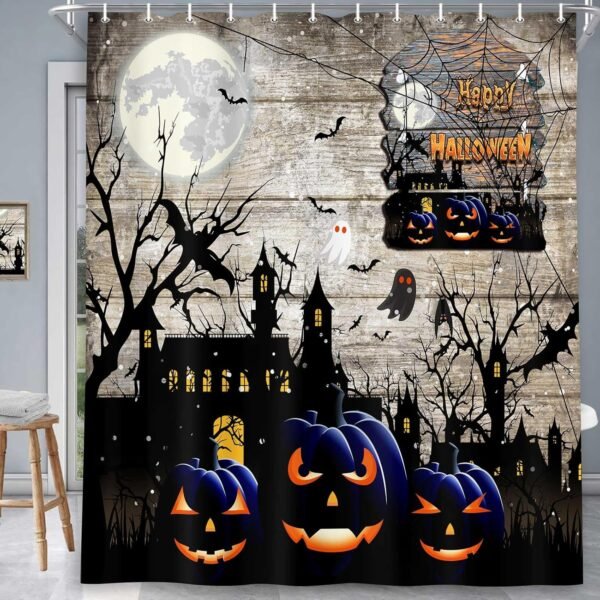 JAWO Conjunto de cortina de chuveiro de Halloween, fantasma,... - Imagem 4