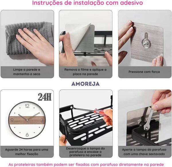 AMOREJA Kit 2 Prateleiras de Canto para Banheiro Alumínio... - Imagem 5