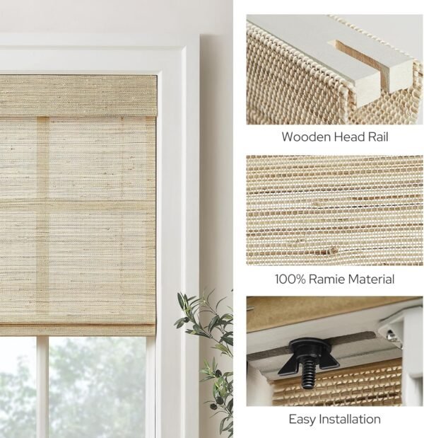 HOMEIDEAS Persianas romanas 100% naturais sem fio com filtro... - Imagem 5