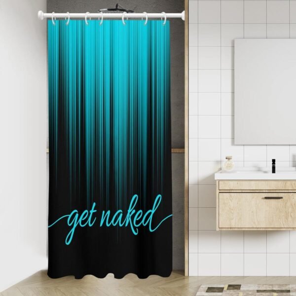 AAtter Cortina de chuveiro azul-petróleo e preta Get Naked... - Imagem 2