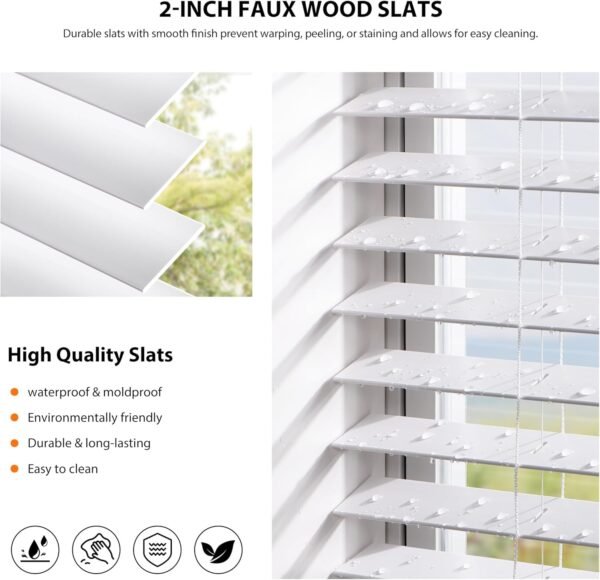 LazBlinds Persianas de madeira sintética sem fio de 5 cm com... - Imagem 3