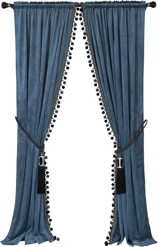 Cortina de pompons de luxo para sala de estar blackout...