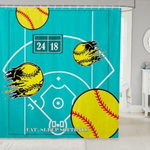Feelyou Conjunto de cortina de chuveiro de softball, 183 x...
