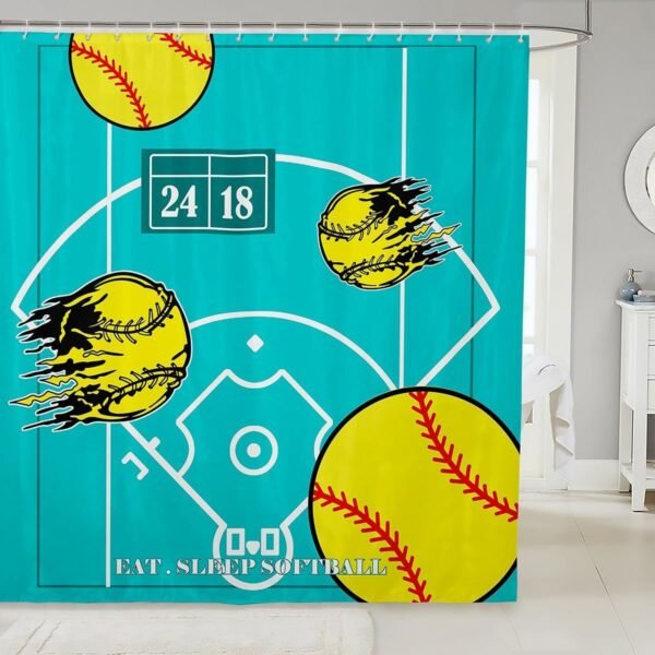 Feelyou Conjunto de cortina de chuveiro de softball, 183 x...