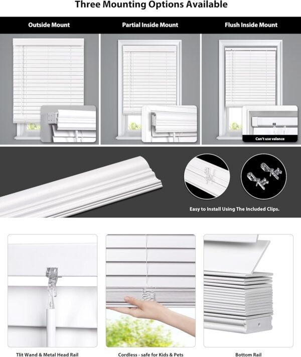 LazBlinds Persianas de madeira sintética sem fio de 5 cm com... - Imagem 2