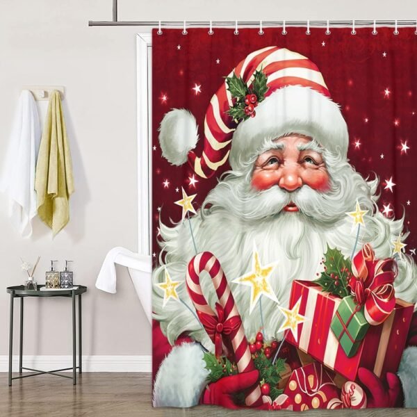 JAWO Cortinas de chuveiro de Natal para banheiro, Feliz... - Imagem 2
