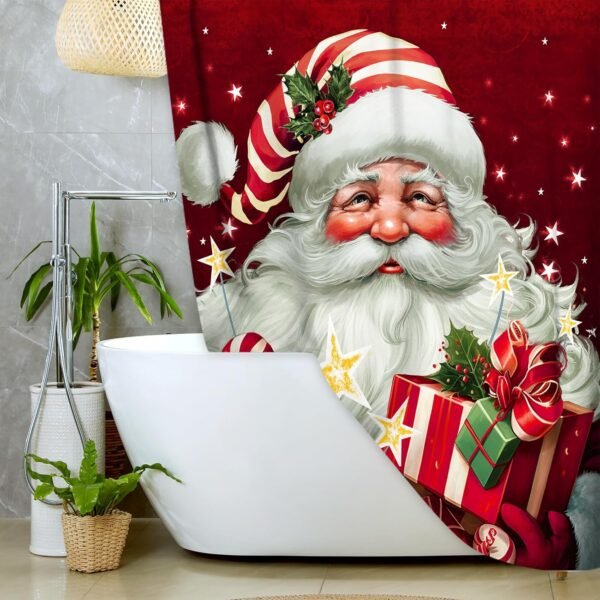 JAWO Cortinas de chuveiro de Natal para banheiro, Feliz... - Imagem 3