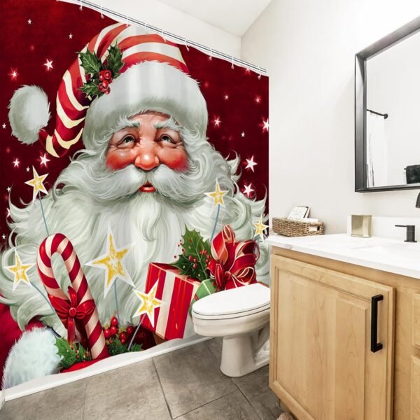 JAWO Cortinas de chuveiro de Natal para banheiro, Feliz... - Imagem 4