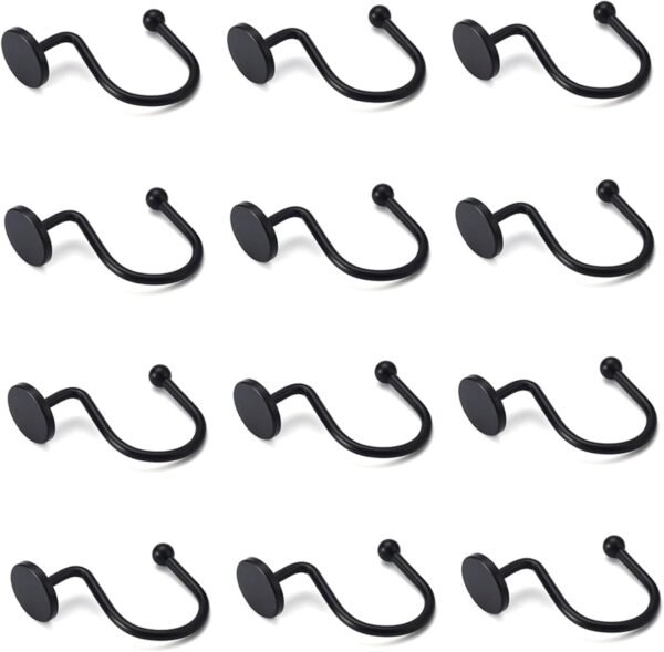 Anéis de chuveiro de metal preto, 12 peças - ganchos de... - Imagem 2