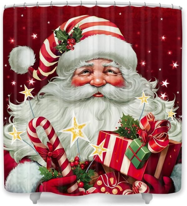 JAWO Cortinas de chuveiro de Natal para banheiro, Feliz...