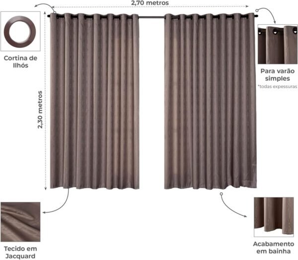 Cortina Atena 2,70m Largura x 2,30m Jacquard Grosso Semi... - Imagem 2